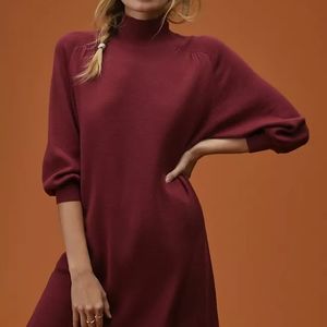 Maeve Anthropologie wine/burgundy mock 3/4 sleeve dress